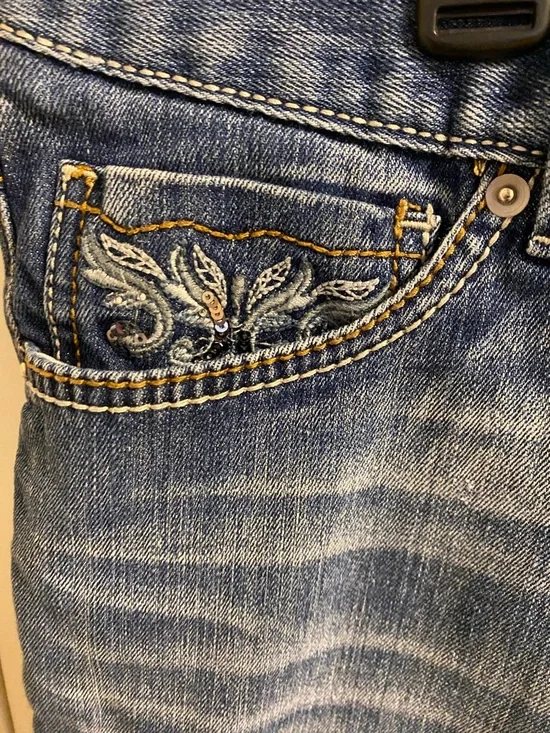 INC International Concepts 16W Jeans Capri Length Stretch Blue Denim Bling Pkts - Picture 2 of 8